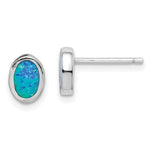 Sterling Silver RH-plated Polished Blue Created Opal Oval Stud Earrings - Product Photo