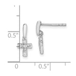 Sterling Silver Rhodium-plated Polished CZ Cross Post Dangle Earrings - Product Photo