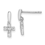 Sterling Silver Rhodium-plated Polished CZ Cross Post Dangle Earrings - Product Photo