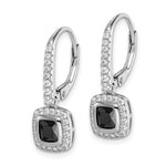 Sterling Silver Rhodium-plated Black & White CZ Halo Leverback Earrings - Product Photo