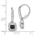 Sterling Silver Rhodium-plated Black & White CZ Halo Leverback Earrings - Product Photo