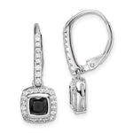 Sterling Silver Rhodium-plated Black & White CZ Halo Leverback Earrings - Product Photo