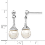 Sterling Silver Rhodium-plated CZ and Imitation Shell Pearl Dangle Earrings - Product Photo