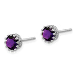 Sterling Silver Rhodium-plated 6mm Polished Amethyst Post Earrings - Product Photo