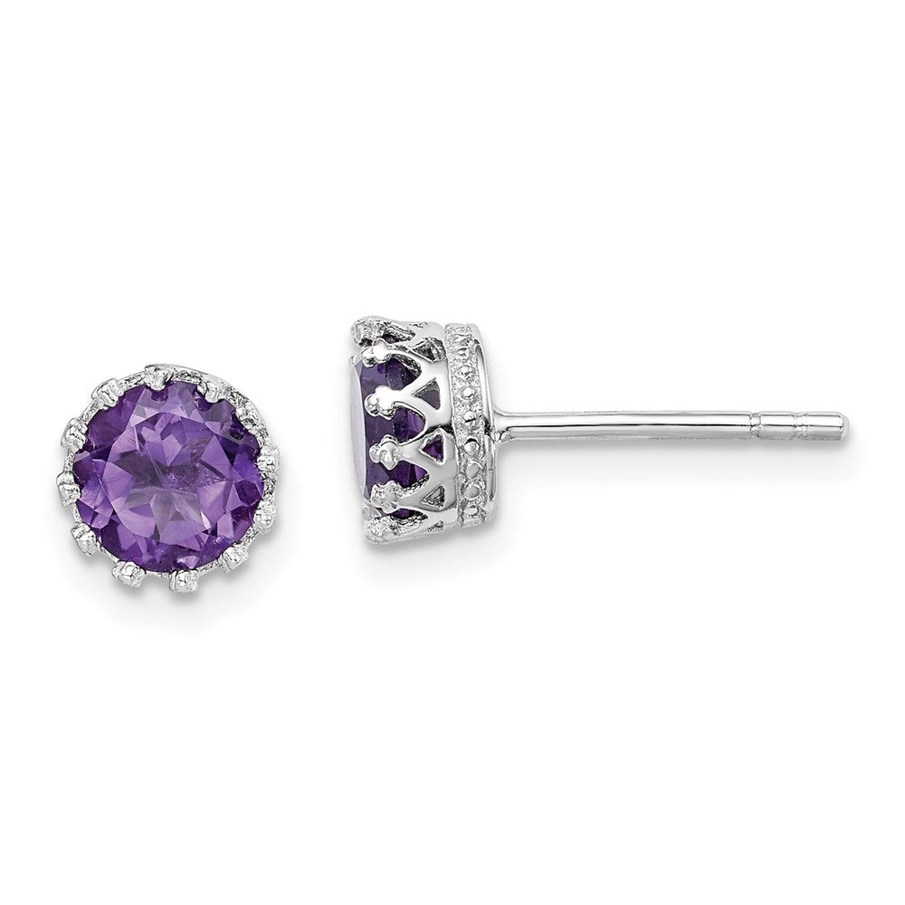 Sterling Silver Rhodium-plated 6mm Polished Amethyst Post Earrings - Product Photo