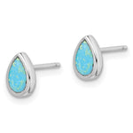 Sterling Silver RH-pltd Polished Blue Created Opal Teardrop Stud Earrings - Product Photo