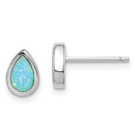 Sterling Silver RH-pltd Polished Blue Created Opal Teardrop Stud Earrings - Product Photo