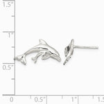 Sterling Silver Rhodium-plated Polished Dolphin and Baby Post Earrings - Product Photo
