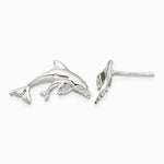 Sterling Silver Rhodium-plated Polished Dolphin and Baby Post Earrings - Product Photo
