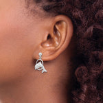 Sterling Silver Rhodium-plated Dolphin in Hoop Dangle Post Earrings - Product Photo