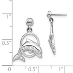 Sterling Silver Rhodium-plated Dolphin in Hoop Dangle Post Earrings - Product Photo