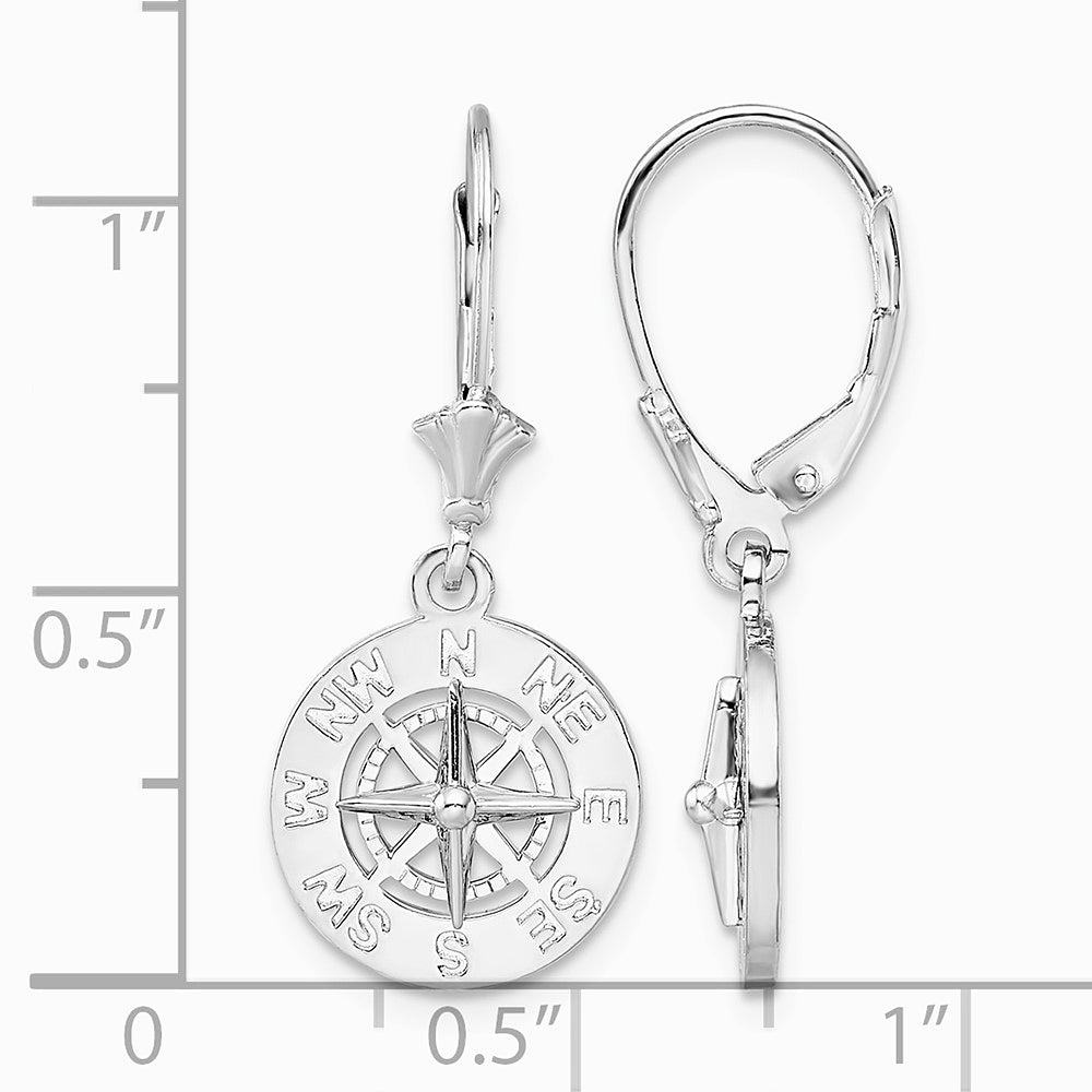 Sterling Silver Rhodium-plated Polished Mini Compass Leverback Earrings - Product Photo