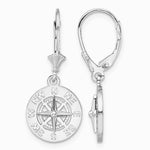 Sterling Silver Rhodium-plated Polished Mini Compass Leverback Earrings - Product Photo