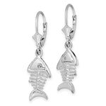 Sterling Silver Rhodium-plated Polished 3D Fishbone Leverback Earrings - Product Photo
