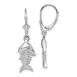 Sterling Silver Rhodium-plated Polished 3D Fishbone Leverback Earrings - Product Photo