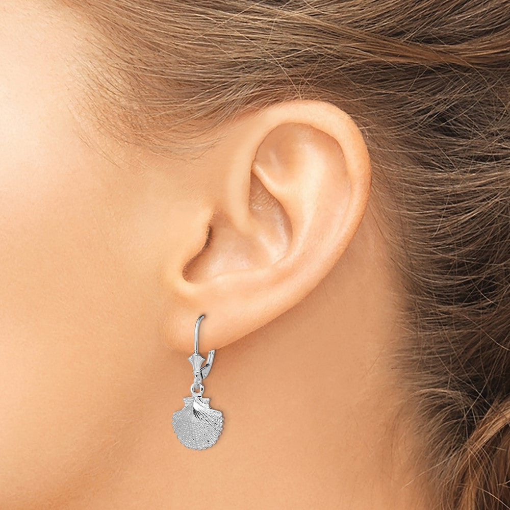 Sterling Silver Rhodium-plated Polished Scallop Shell Leverback Earrings - Product Photo