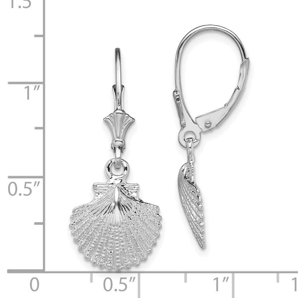 Sterling Silver Rhodium-plated Polished Scallop Shell Leverback Earrings - Product Photo
