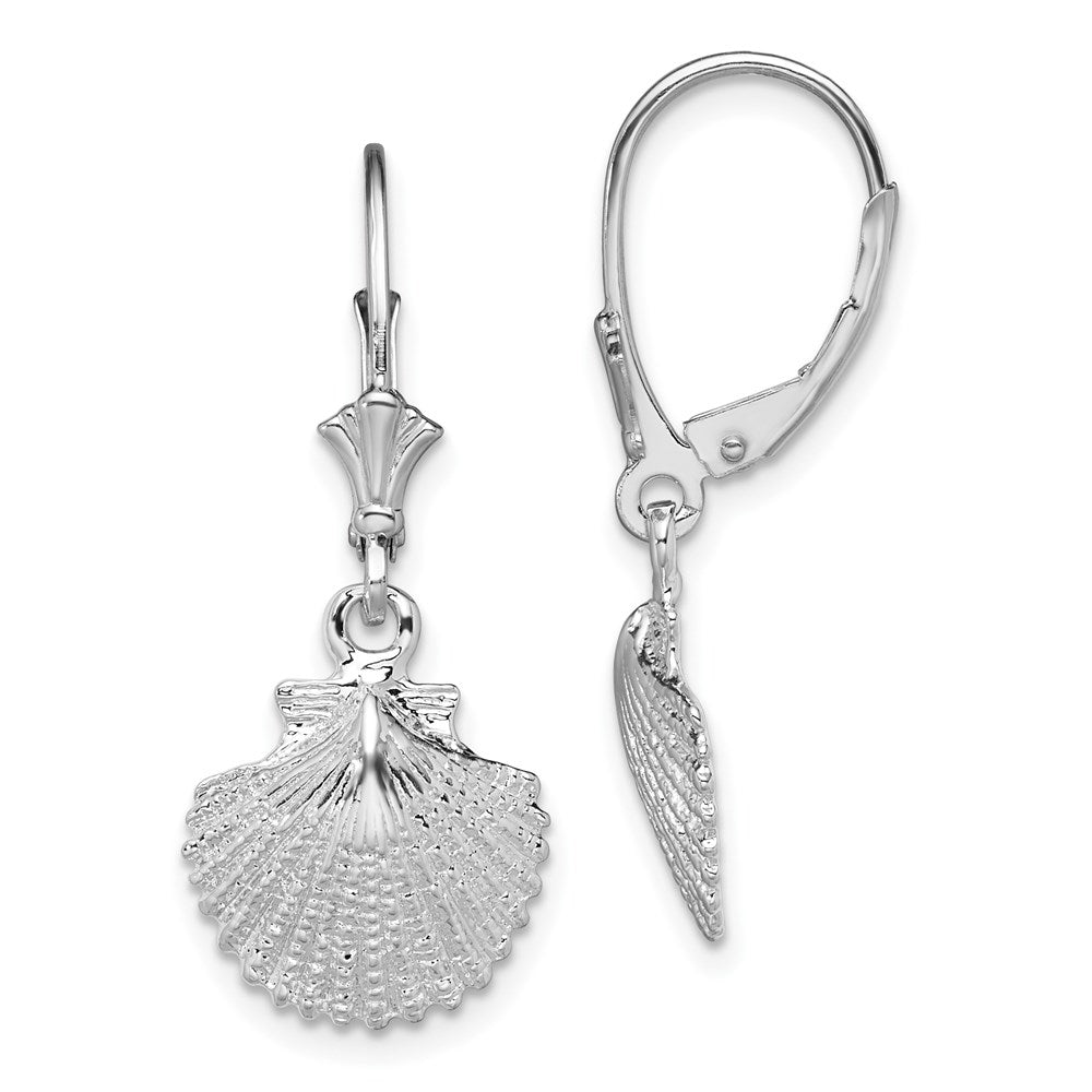 Sterling Silver Rhodium-plated Polished Scallop Shell Leverback Earrings - Product Photo
