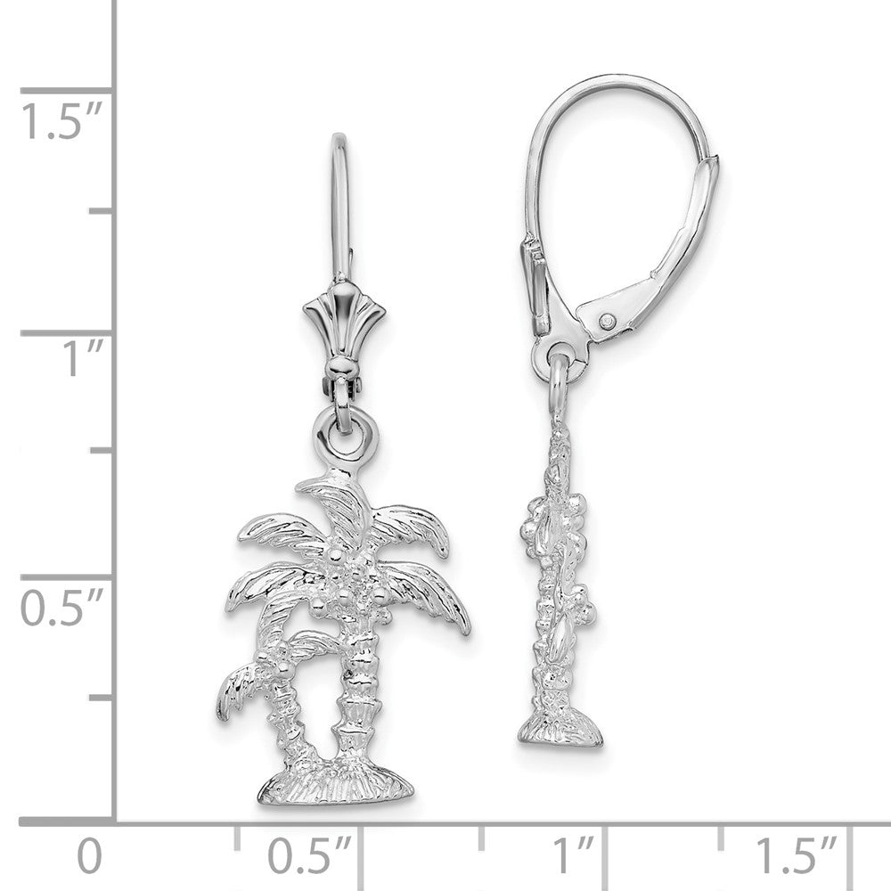 Sterling Silver Rhodium-plated Polished Palm Trees Leverback Earrings - Product Photo