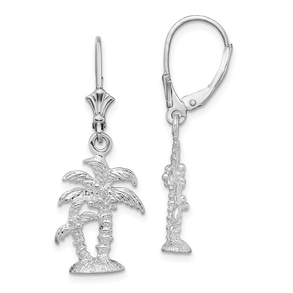 Sterling Silver Rhodium-plated Polished Palm Trees Leverback Earrings - Product Photo