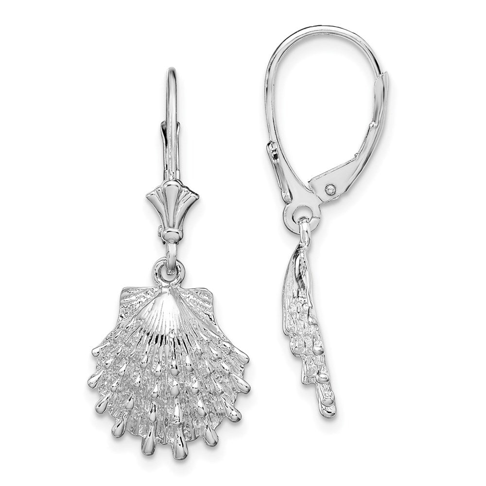 Sterling Silver Polished Lions Paw Shell Leverback Earrings - Product Photo