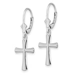 Sterling Silver Rhod-plated Polished Beveled Latin Cross Leverback Earrings - Product Photo