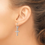Sterling Silver Rhod-plated Polished Beveled Latin Cross Leverback Earrings - Product Photo