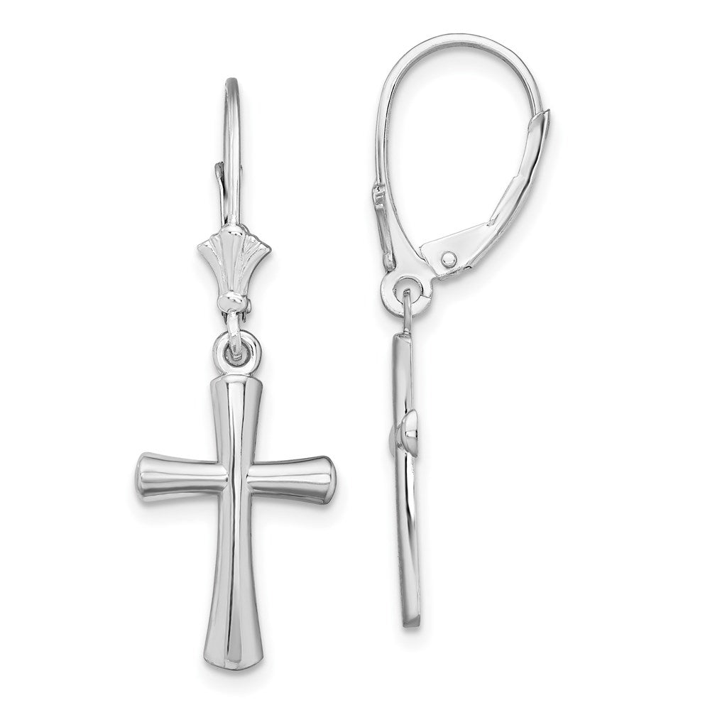 Sterling Silver Rhodium-plated Polished Beveled Latin Cross Leverback Earrings