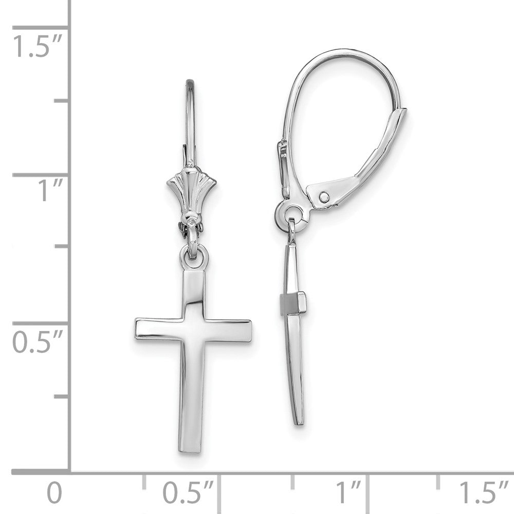 Sterling Silver Rhodium-plated Polished Latin Cross Leverback Earrings - Product Photo