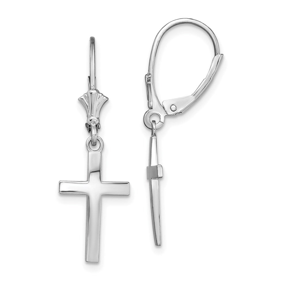 Sterling Silver Rhodium-plated Polished Latin Cross Leverback Earrings
