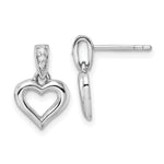 Sterling Silver RH Polished CZ Heart Post Dangle Earrings - Product Photo