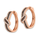 Sterling Silver Rose-tone Blk Rhodium-plate CZ Fancy Hinged Hoop Earrings - Product Photo