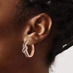 Sterling Silver Rose-tone Blk Rhodium-plate CZ Fancy Hinged Hoop Earrings - Product Photo