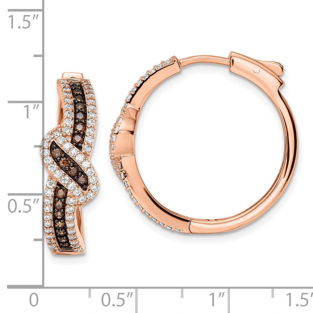 Sterling Silver Rose-tone Blk Rhodium-plate CZ Fancy Hinged Hoop Earrings - Product Photo