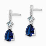 Sterling Silver Rhodium-plated CZ and Blue Glass Post Dangle Earrings - Product Photo