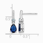 Sterling Silver Rhodium-plated CZ and Blue Glass Post Dangle Earrings - Product Photo