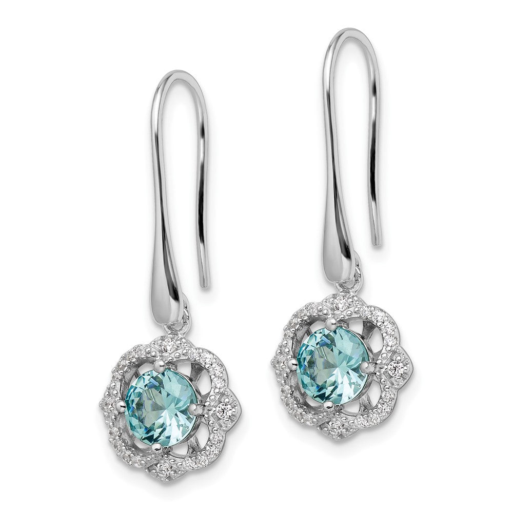 Sterling Silver Rhodium plated Aqua & White CZ Dangle Earrings - Product Photo