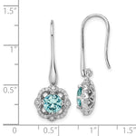 Sterling Silver Rhodium plated Aqua & White CZ Dangle Earrings - Product Photo