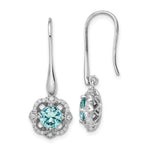 Sterling Silver Rhodium plated Aqua & White CZ Dangle Earrings - Product Photo