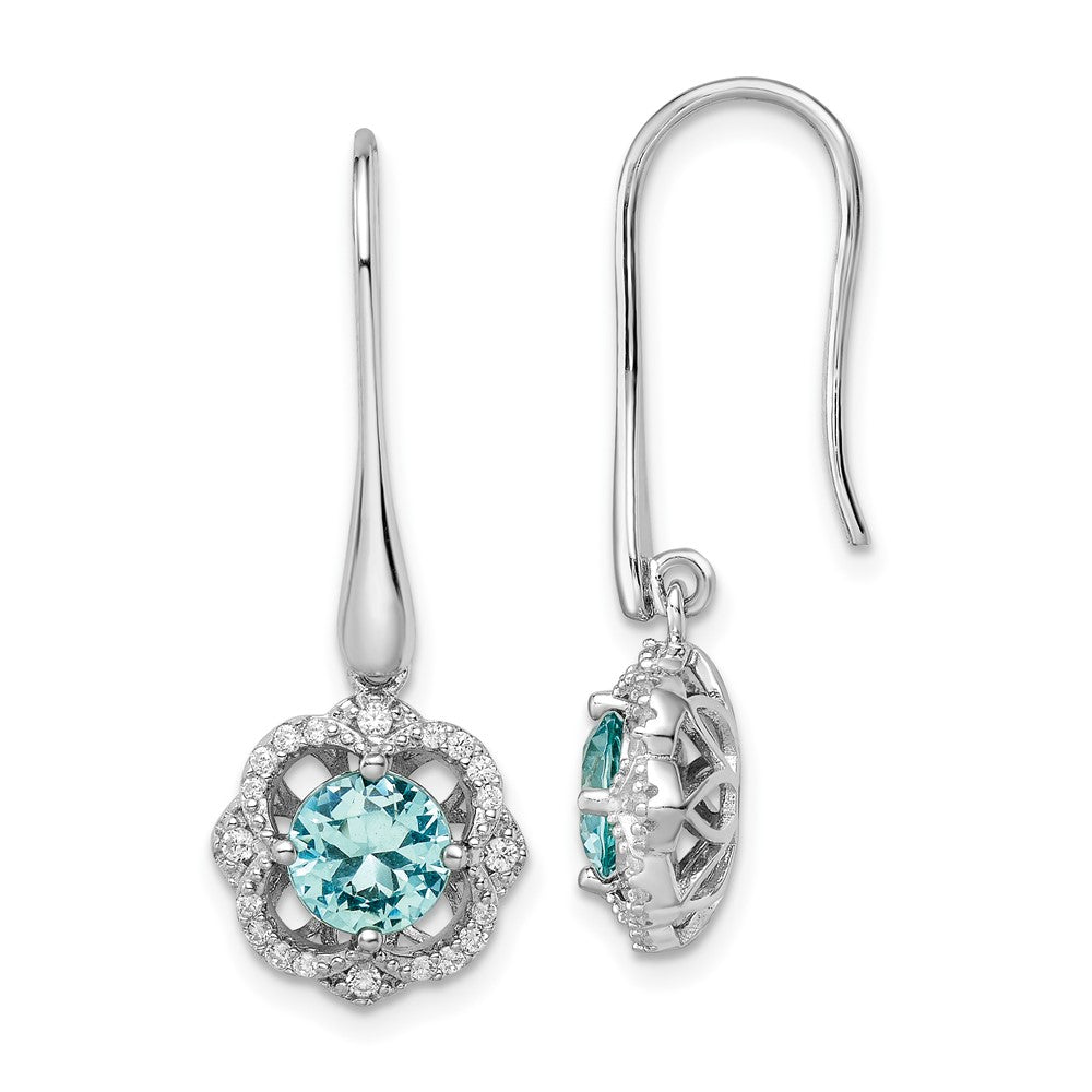 Sterling Silver Rhodium plated Aqua & White CZ Dangle Earrings - Product Photo