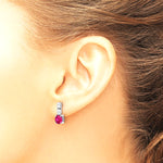 Sterling Silver Rhodium-plated Created Ruby and CZ Post Dangle Earrings - Product Photo