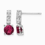 Sterling Silver Rhodium-plated Created Ruby and CZ Post Dangle Earrings - Product Photo