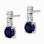 Sterling Silver Polished Rhodium Cr. Blue Spinel and CZ Post Dangle Earring - Product Photo