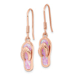 Sterling Silver Rose-tone Pink Created Opal Inlay Flip Flop Dangle Earrings - Product Photo
