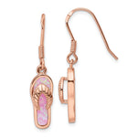 Sterling Silver Rose-tone Pink Created Opal Inlay Flip Flop Dangle Earrings - Product Photo