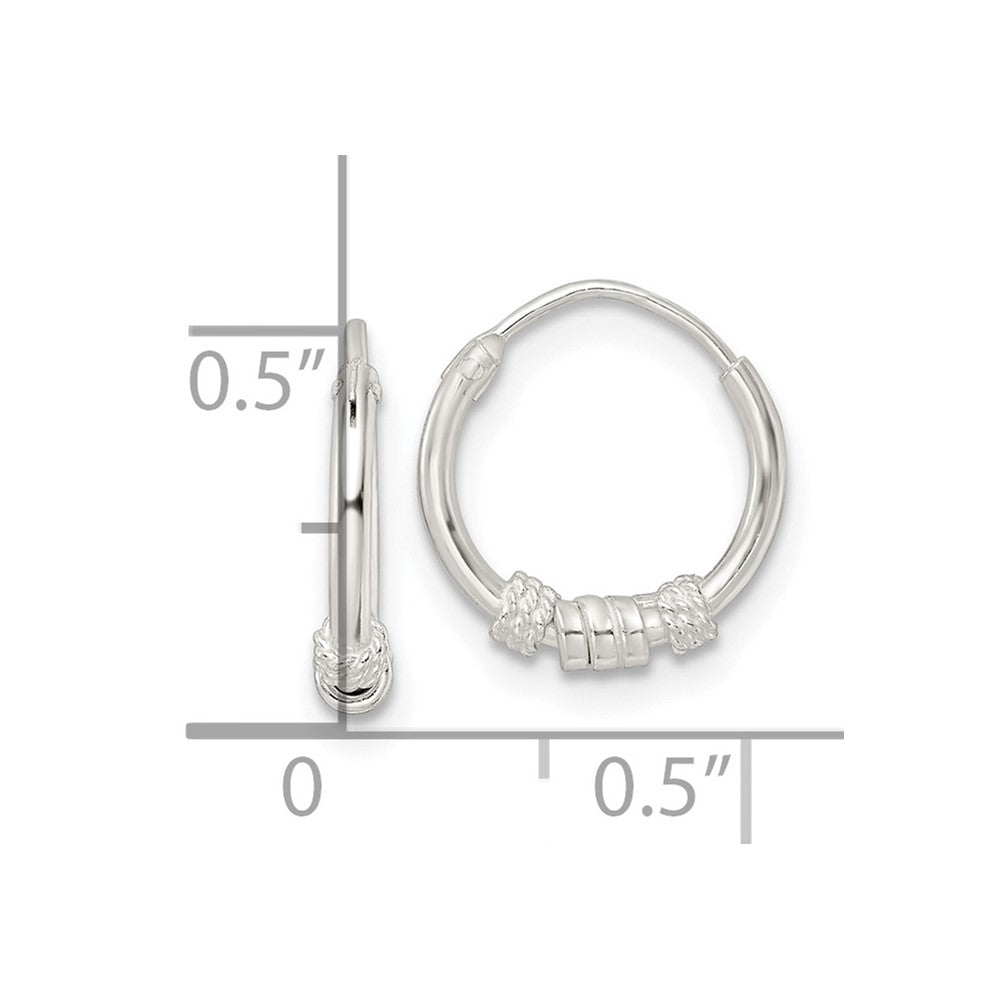 Sterling Silver Polished Beaded Circle Endless Hoop Earrings - Product Photo