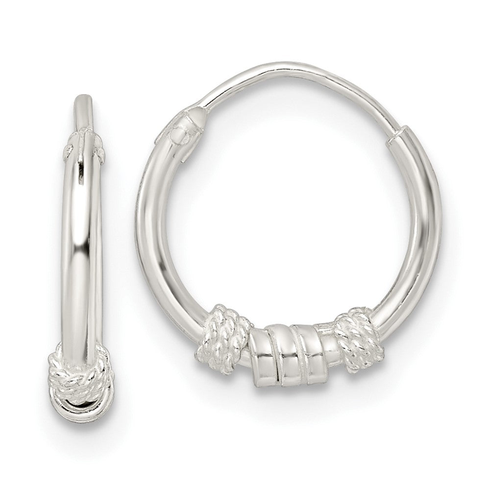 Sterling Silver Polished Beaded Circle Endless Hoop Earrings - Product Photo