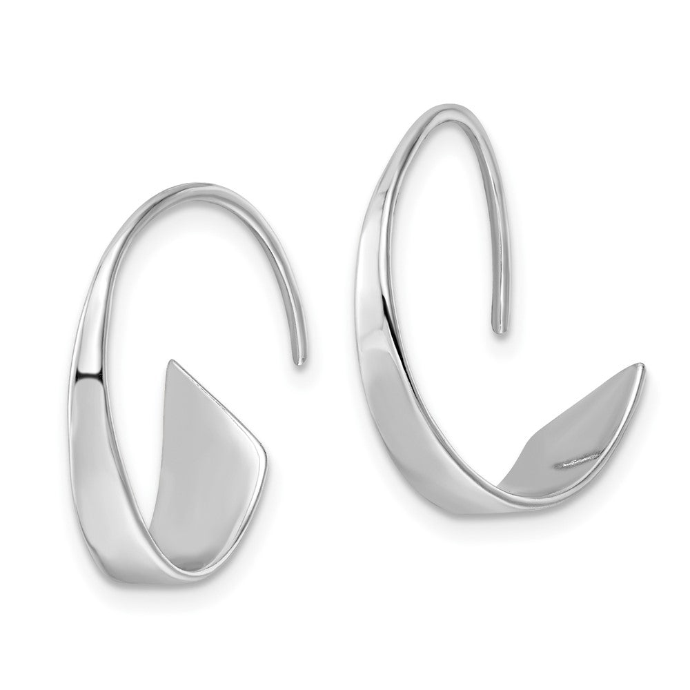 Sterling Silver Rhodium-plated Polished Flat Bar Hoop Threader Earrings - Product Photo
