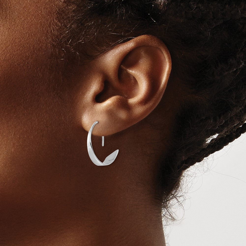 Sterling Silver Rhodium-plated Polished Flat Bar Hoop Threader Earrings - Product Photo