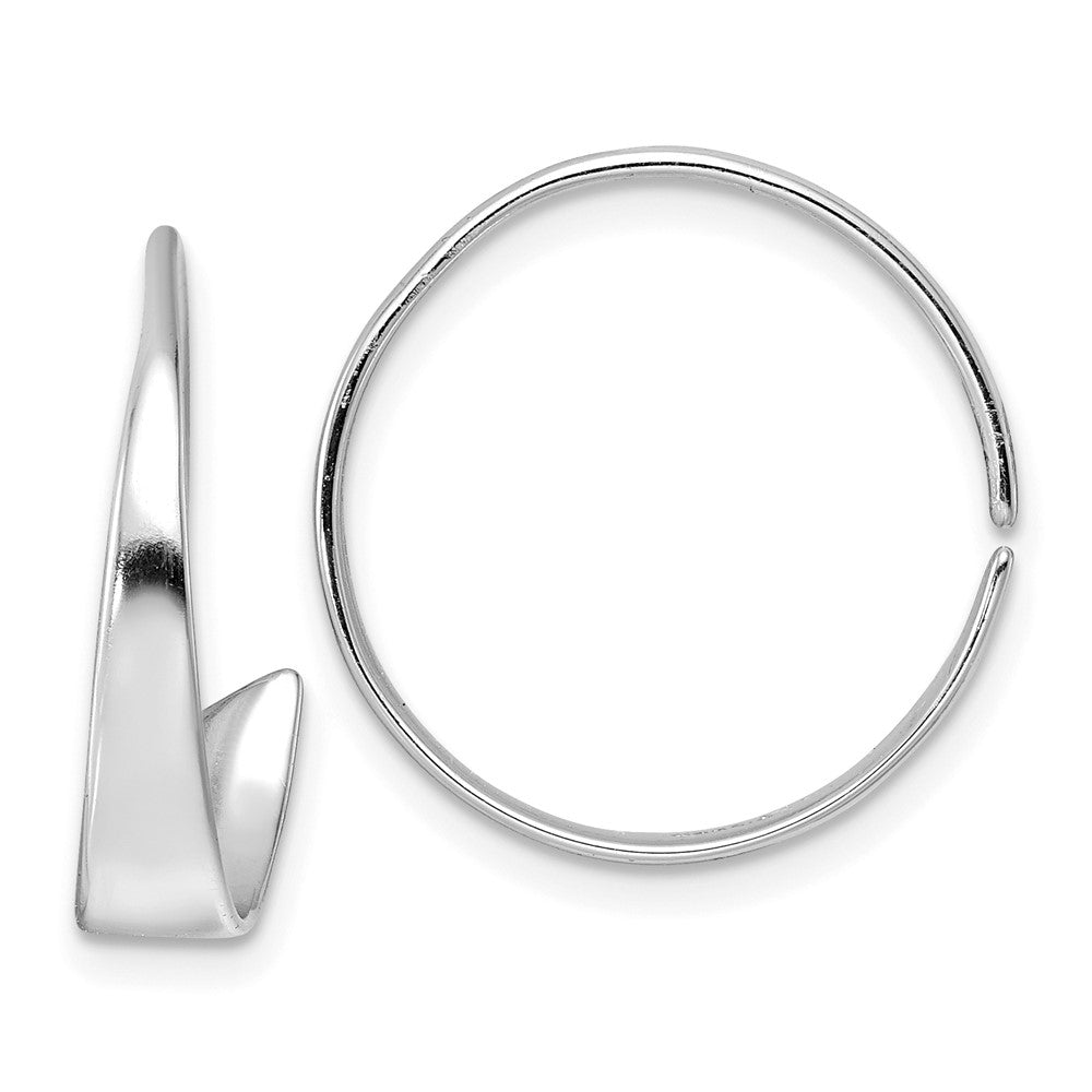 Sterling Silver Rhodium-plated Polished Flat Bar Hoop Threader Earrings - Product Photo
